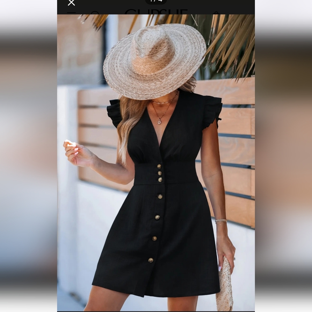 Cupshe Chic Black Button-Down Dress Sz M